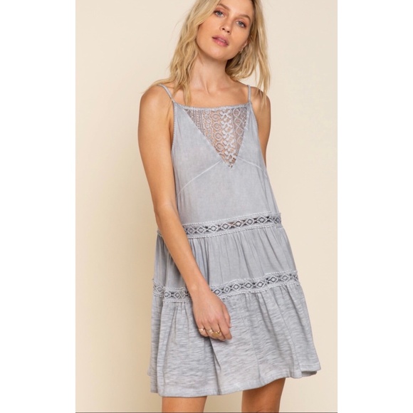 POL Grey Spaghetti Strap Tiered Sundress - Picture 3 of 7